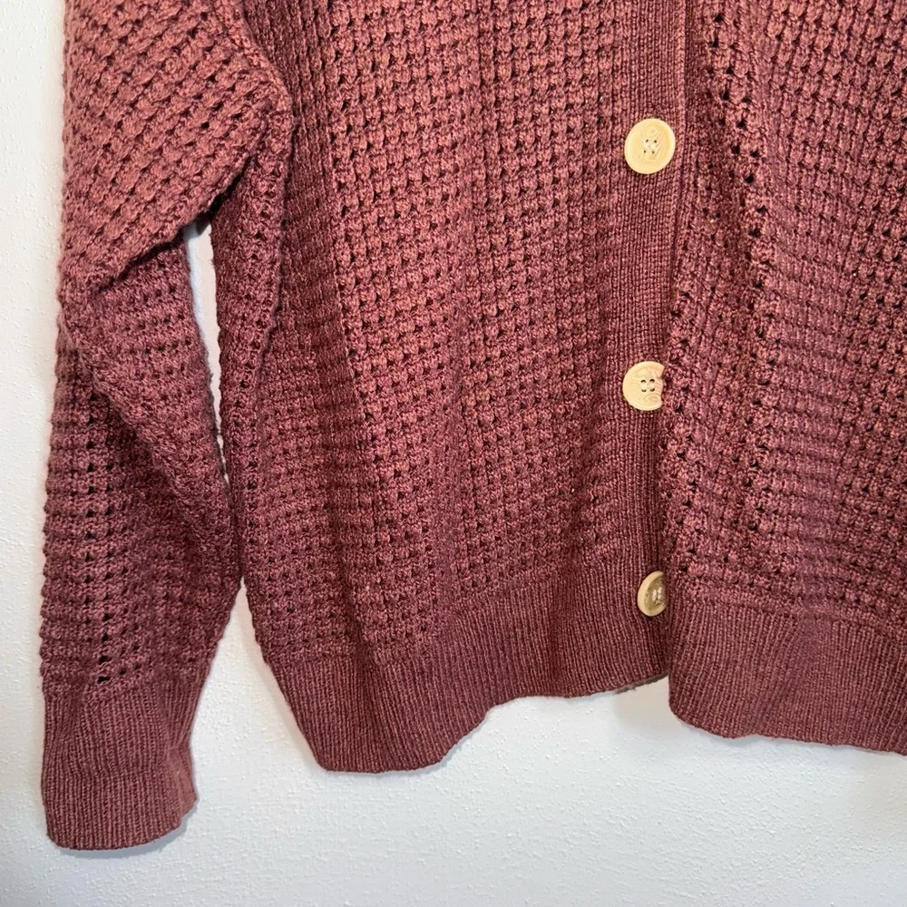 Maurices Mesh Button Front Cardigan Sweater Burgundy Open Knit Xlarge Women’s